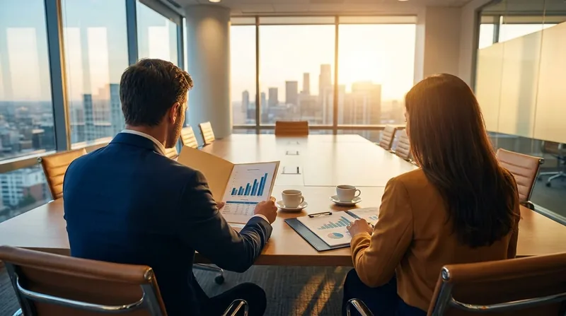 Advisors reviewing growth charts at a conference table, New Mexico Small Business Funding