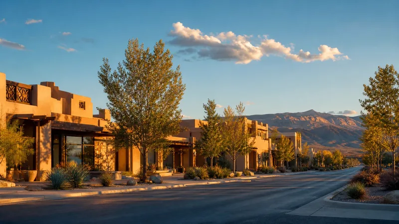 Southwestern commercial street of low stucco buildings under a huge sky, Rio Rancho Business Registration