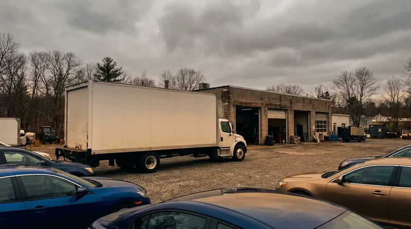 Box truck and cars outside a small auto lot, How to Start a Used Car Dealership in New Mexico